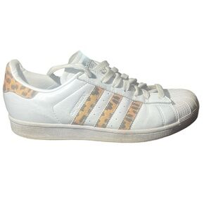 ADIDAS ORIGINALS WOMEN’S SUPERSTAR WHITE LEATHER LEOPARD PRINT CLASSIC, SIZE 9.5